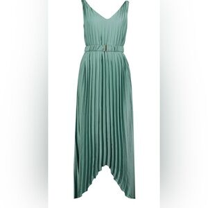 bishop + young anthropologie Balinese Pleated Maxi Dress in Soft Blue green